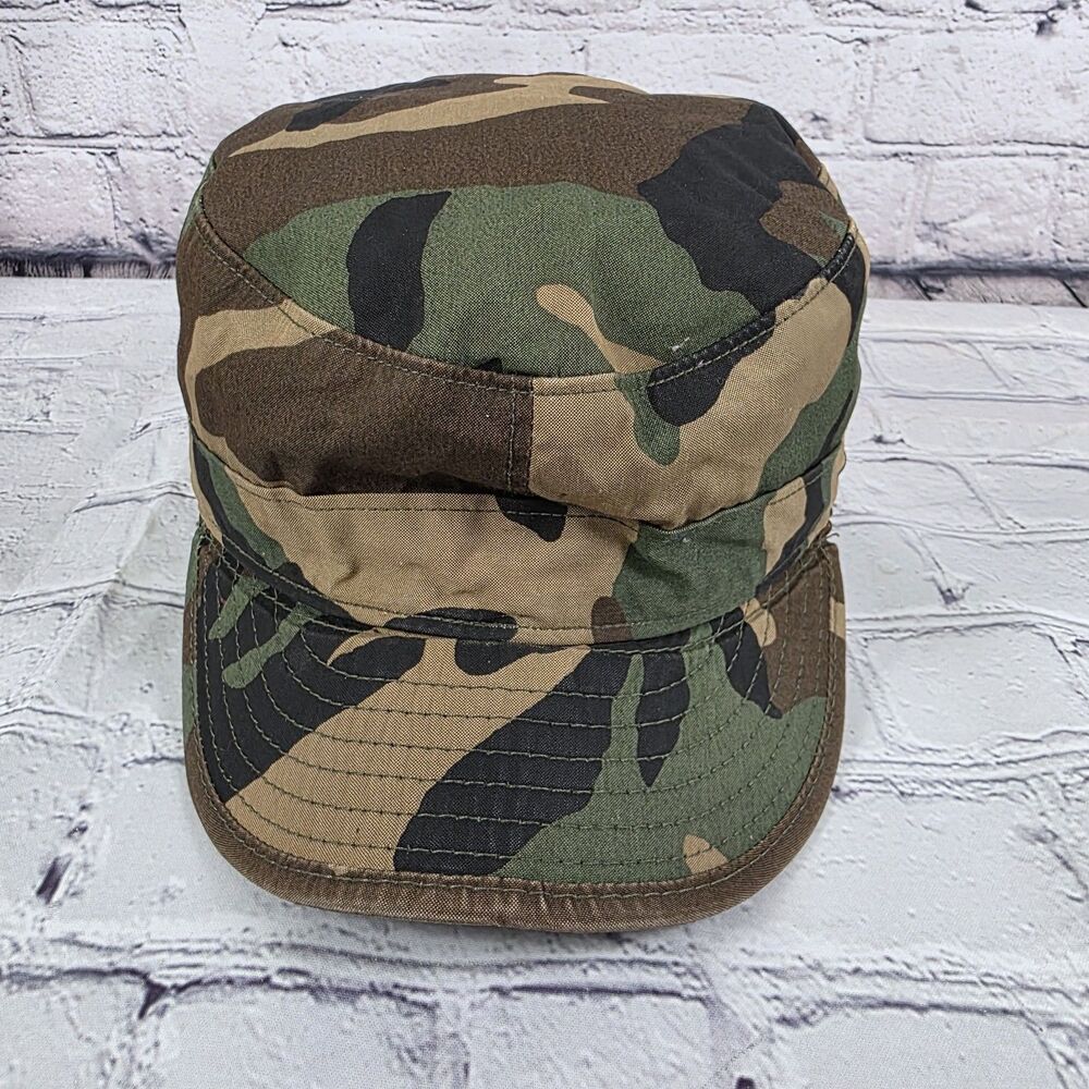 US Army Military Combat Field Cap Hat Woodland Camo Size 7- 1/8